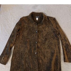 Sag Harbor Button Casual Textured Brown Relaxed Fit Long Sleeve Jacket Size 14
